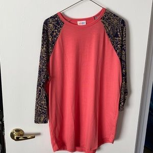 LuLaRoe Pink and Patterned T Shirt
